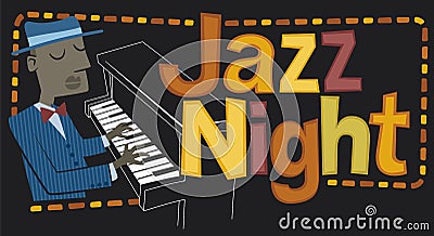 Jazz night, banner with pianist Vector Illustration